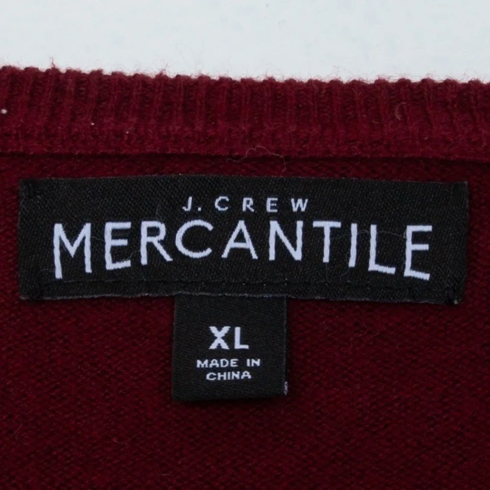 J. Crew Mens Wool‎ Blend V-Neck Sweater Size XL Red Preppy Office Professional